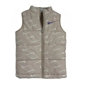 NIKE Girls puffer vest Full Zip Allover Logo Size M (5-6 Yrs) Ivory/tan